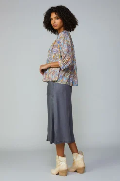 Best Paisley Motif Button Blouse Women Long Sleeve Tops