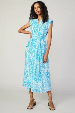 Outlet Paisley Printed Sleeveless Dress Women Midi Dresses