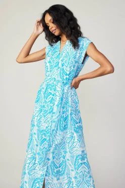 Outlet Paisley Printed Sleeveless Dress Women Midi Dresses