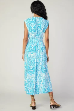 Outlet Paisley Printed Sleeveless Dress Women Midi Dresses