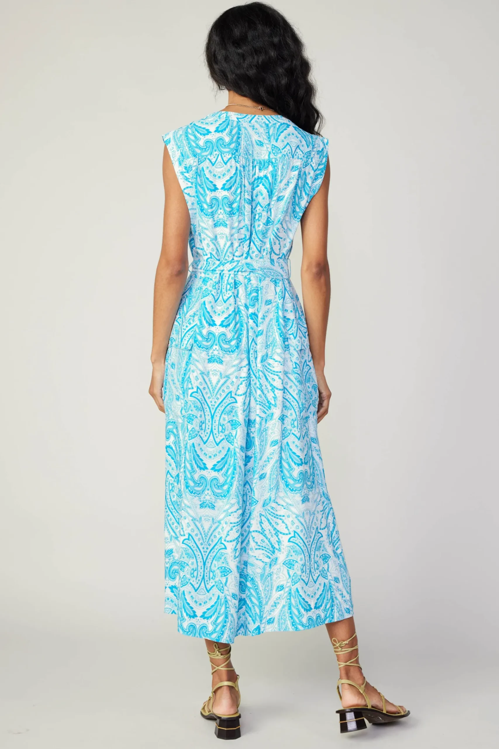 Outlet Paisley Printed Sleeveless Dress Women Midi Dresses