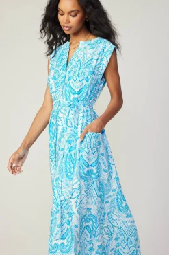 Outlet Paisley Printed Sleeveless Dress Women Midi Dresses