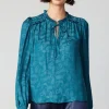 Online Paisley Split Neck Blouse Women Long Sleeve Tops
