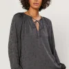 New Paisley Split Neck Top Women Long Sleeve Tops