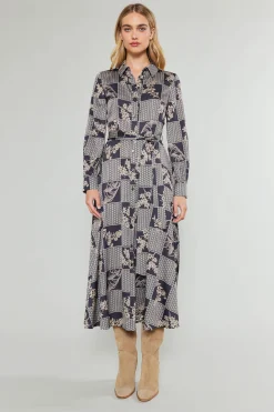 Sale Paneled Buttonup Dress Women Midi Dresses