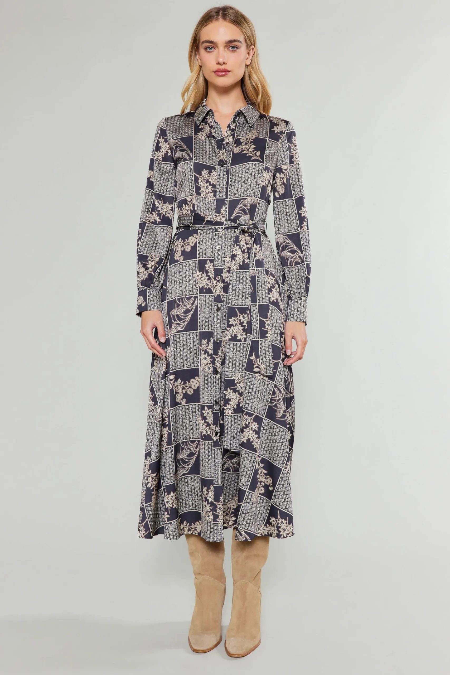 Sale Paneled Buttonup Dress Women Midi Dresses