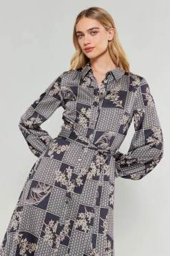 Sale Paneled Buttonup Dress Women Midi Dresses