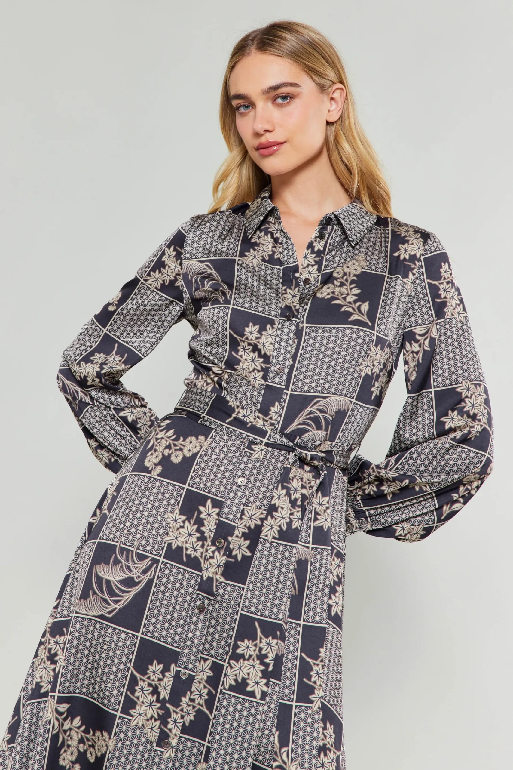 Sale Paneled Buttonup Dress Women Midi Dresses