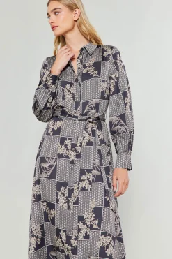 Sale Paneled Buttonup Dress Women Midi Dresses