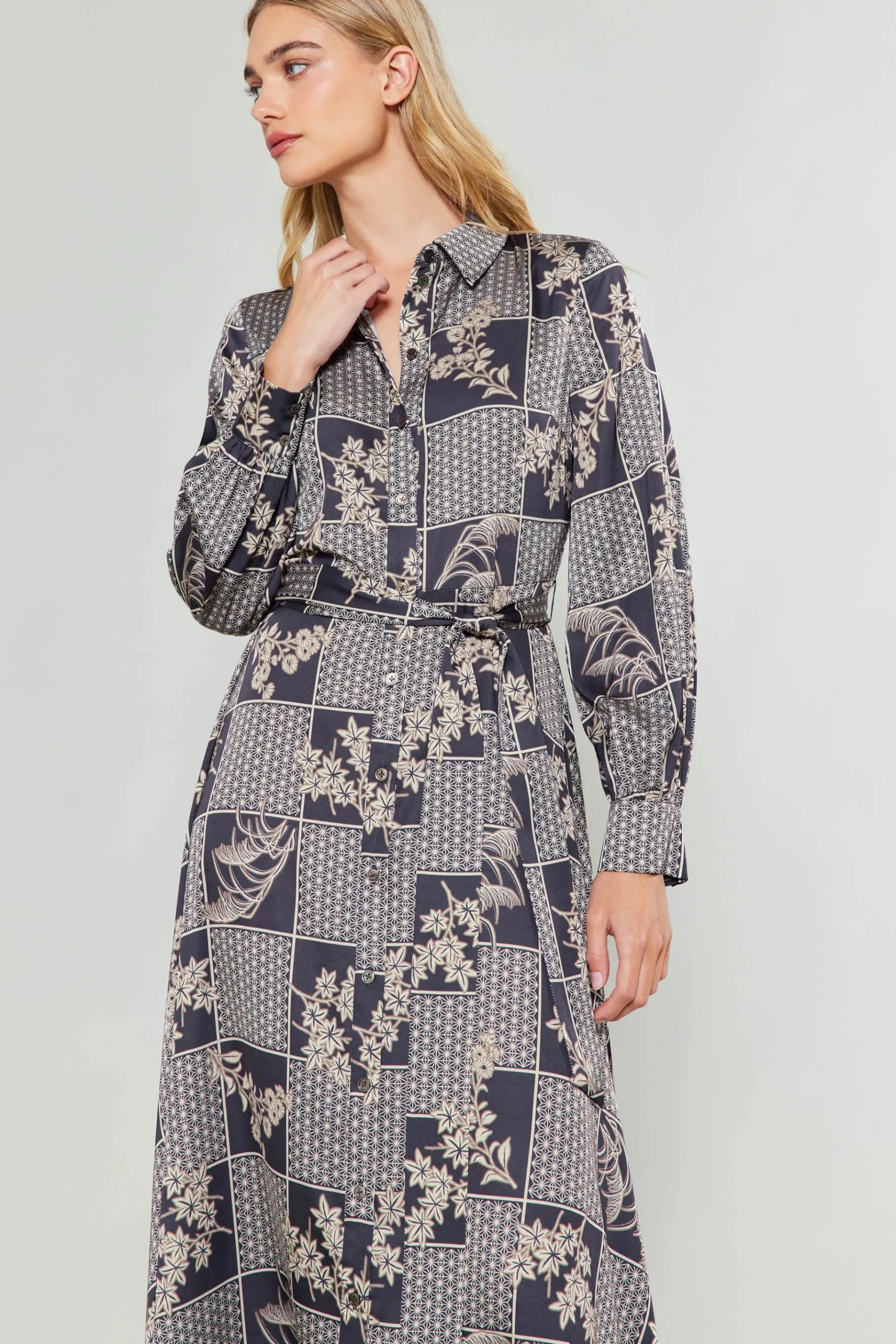 Sale Paneled Buttonup Dress Women Midi Dresses