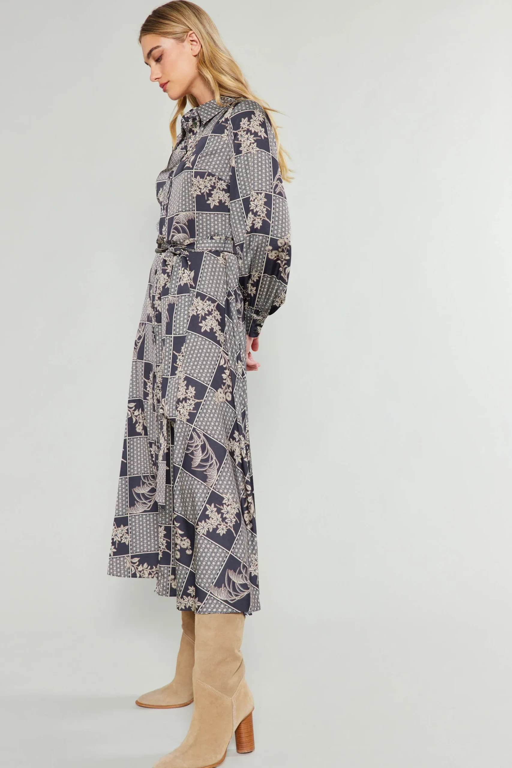 Sale Paneled Buttonup Dress Women Midi Dresses