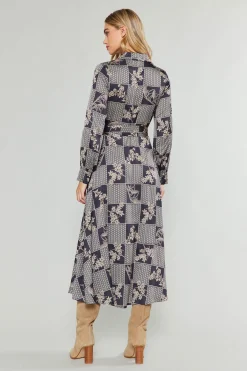 Sale Paneled Buttonup Dress Women Midi Dresses