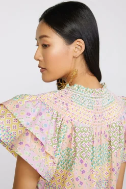 Discount Patchwork Flutter Sleeve Top Women Short Sleeve Tops