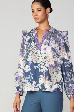 Best Peacock Floral Blouse Women Long Sleeve Tops