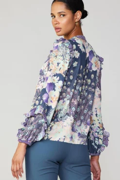 Best Peacock Floral Blouse Women Long Sleeve Tops