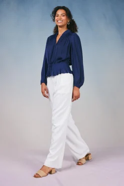 Clearance Peplum Collared Blouse Women Long Sleeve Tops