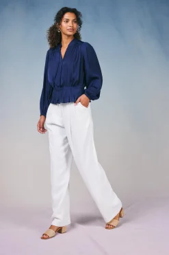 Clearance Peplum Collared Blouse Women Long Sleeve Tops