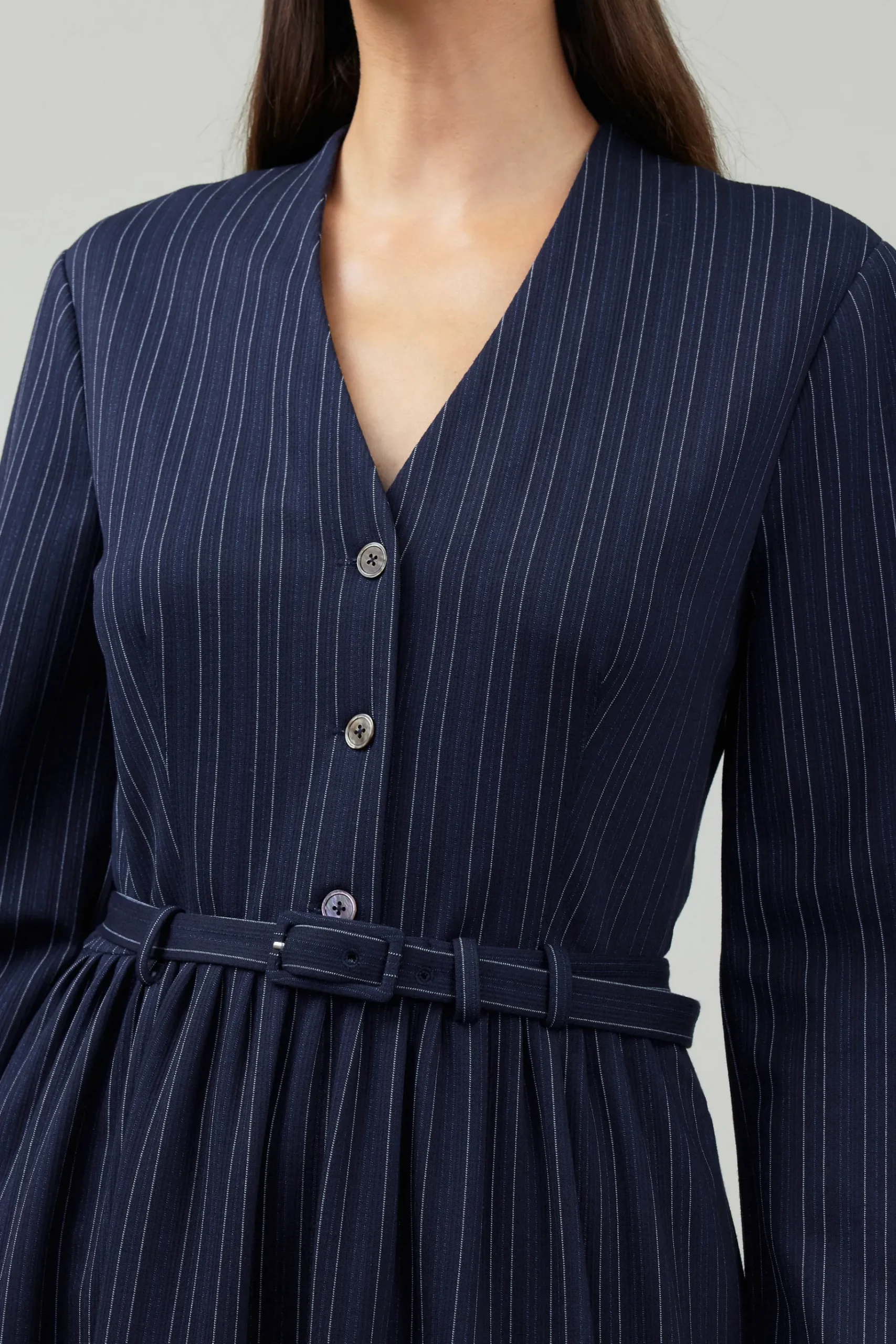 Discount Pinstriped Buttondown Midi Dress Women Midi Dresses