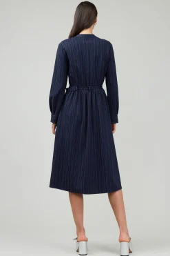 Discount Pinstriped Buttondown Midi Dress Women Midi Dresses