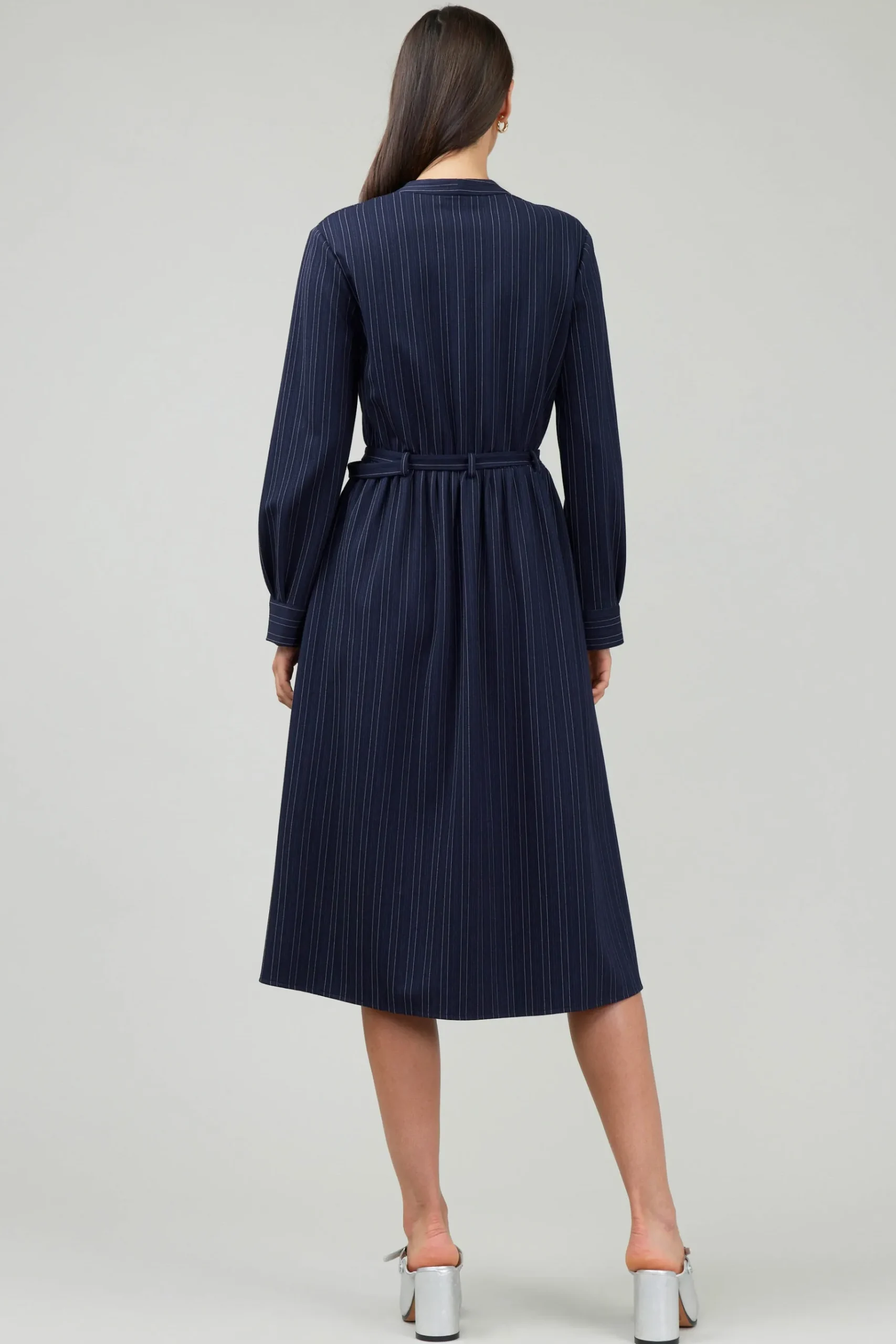 Discount Pinstriped Buttondown Midi Dress Women Midi Dresses