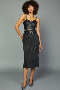 Clearance Pinstriped Midi Skirt Women Skirts
