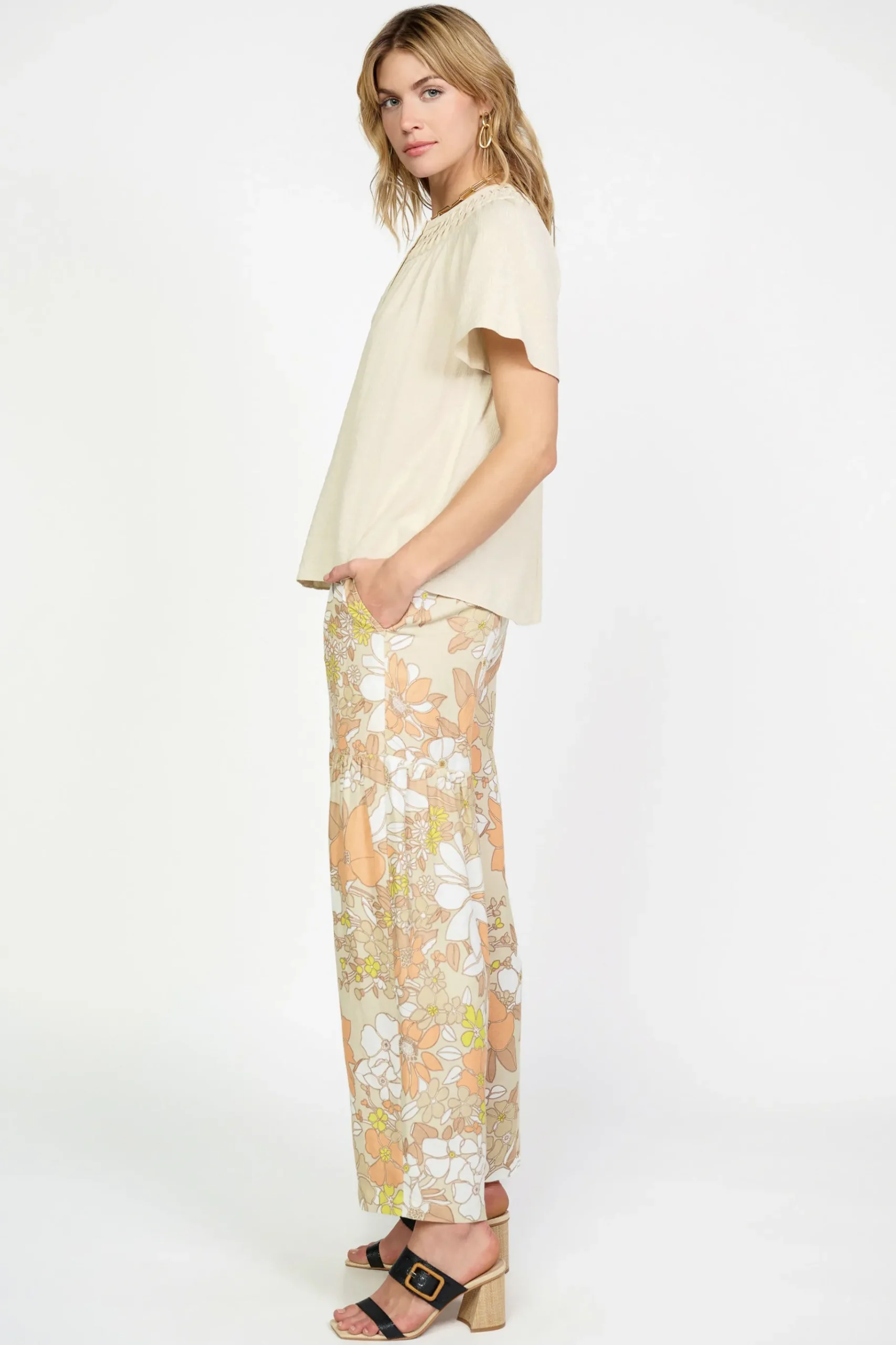 New Pintucked Yoke Blouse Women Short Sleeve Tops