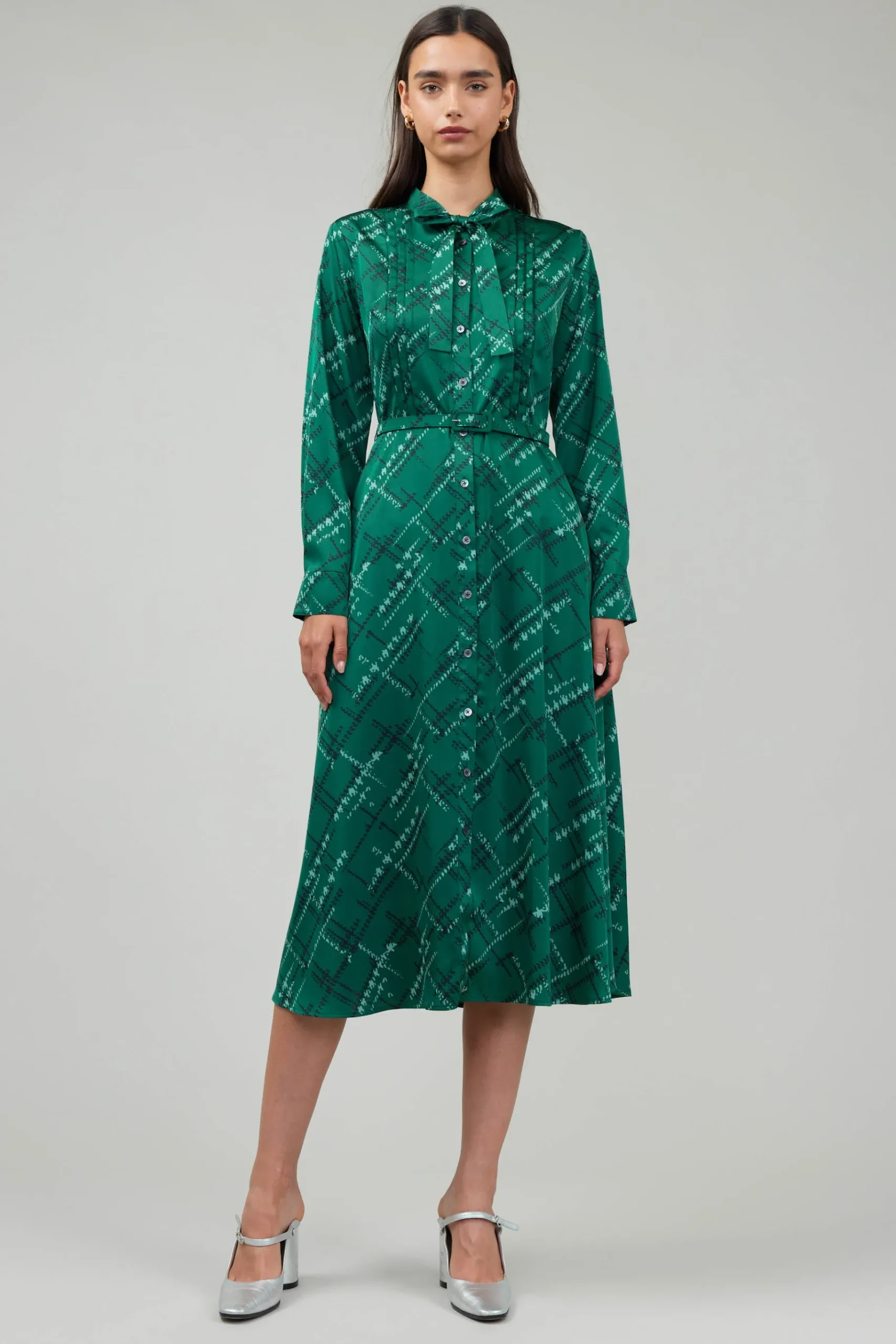 Fashion Plaid Pattern Midi Dress Women Midi Dresses