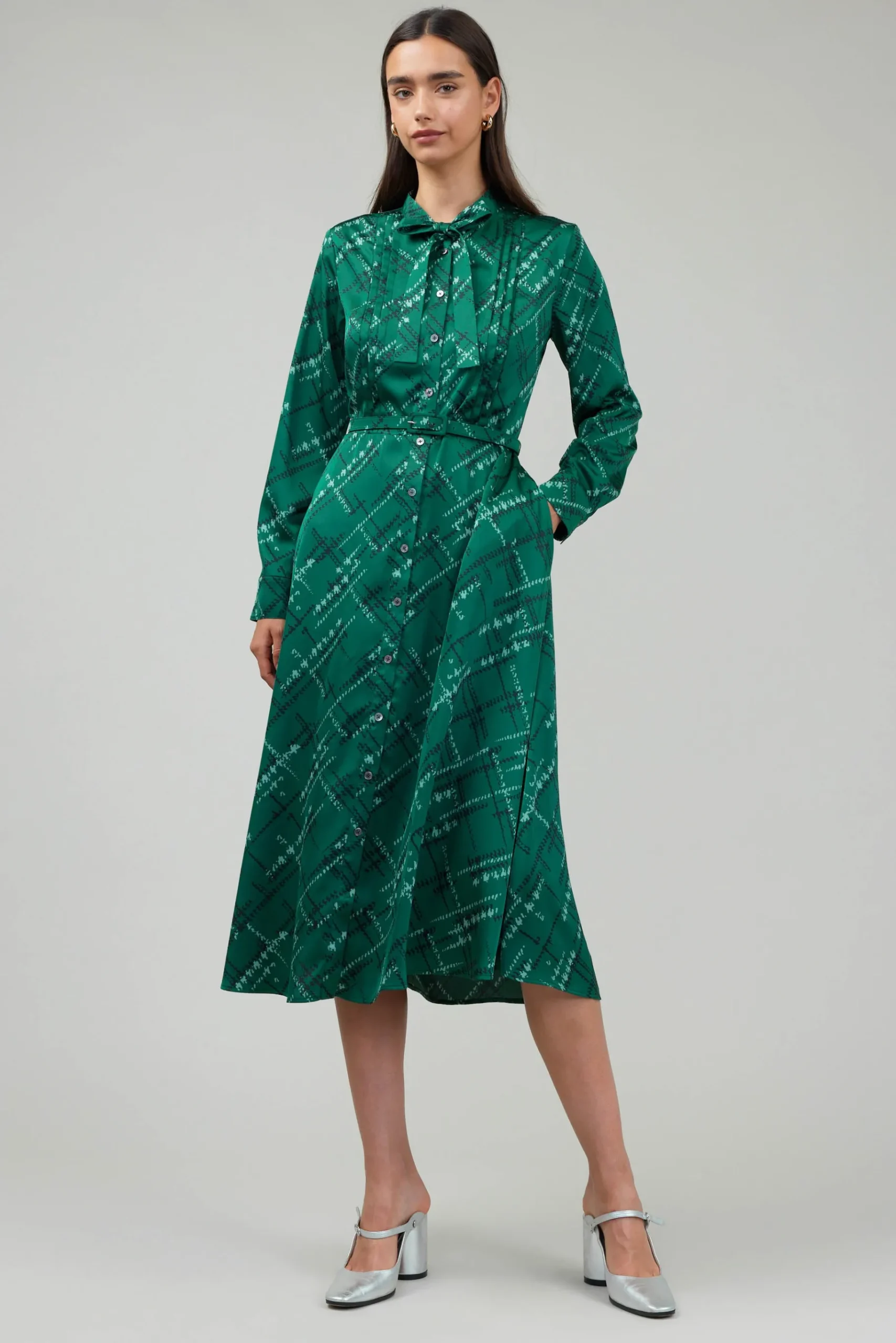 Fashion Plaid Pattern Midi Dress Women Midi Dresses