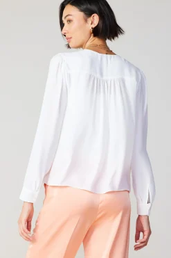 Fashion Pleat Detail Buttondown Shirt Women Long Sleeve Tops