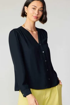 Discount Pleat Detail Buttondown Shirt Women Long Sleeve Tops