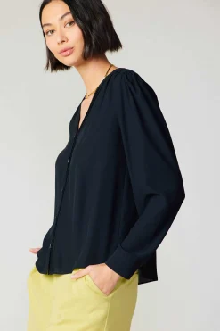 Discount Pleat Detail Buttondown Shirt Women Long Sleeve Tops