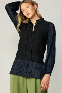 New Pleated Blouse Sweater Vest Women Sweaters