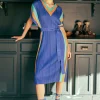 Clearance Pleated Border Kaftan Dress Women Maxi Dresses | Midi Dresses
