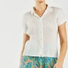 Sale Pleated Button Down Top Women Short Sleeve Tops