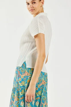 Sale Pleated Button Down Top Women Short Sleeve Tops