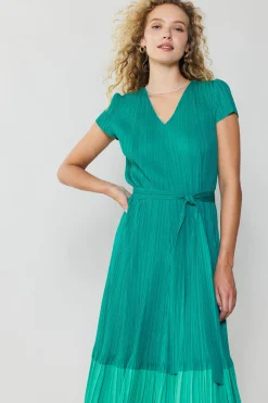 Sale Pleated Colorblock Midi Dress Women Midi Dresses
