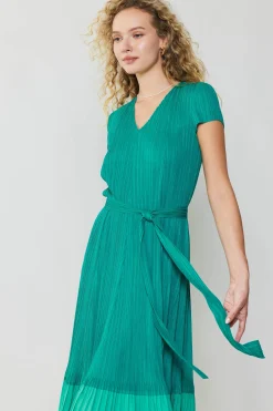 Sale Pleated Colorblock Midi Dress Women Midi Dresses
