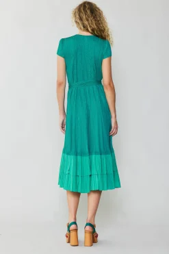 Sale Pleated Colorblock Midi Dress Women Midi Dresses