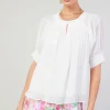 Discount Pleated Cuff Blouse Women Short Sleeve Tops