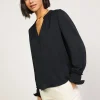 Outlet Pleated Cuff Blouse Women Long Sleeve Tops