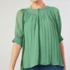 Best Pleated Cuff Blouse Women Short Sleeve Tops