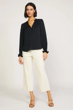 Outlet Pleated Cuff Blouse Women Long Sleeve Tops