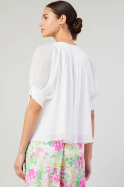 Discount Pleated Cuff Blouse Women Short Sleeve Tops