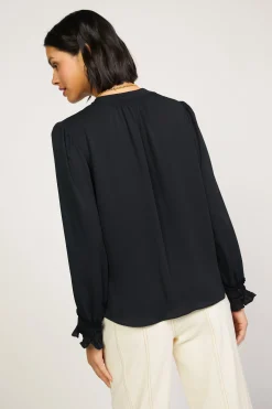 Outlet Pleated Cuff Blouse Women Long Sleeve Tops