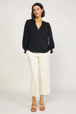 Outlet Pleated Cuff Blouse Women Long Sleeve Tops