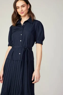 Best Pleated Eyelet Midi Dress Women Midi Dresses