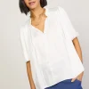 Fashion Pleated Puff Sleeve Blouse Women Short Sleeve Tops