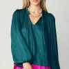 Online Pleated Puffed Sleeve Blouse Women Long Sleeve Tops