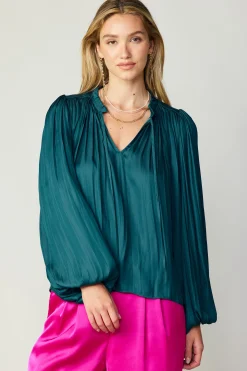 Online Pleated Puffed Sleeve Blouse Women Long Sleeve Tops