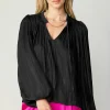 Outlet Pleated Puffed Sleeve Blouse Women Long Sleeve Tops